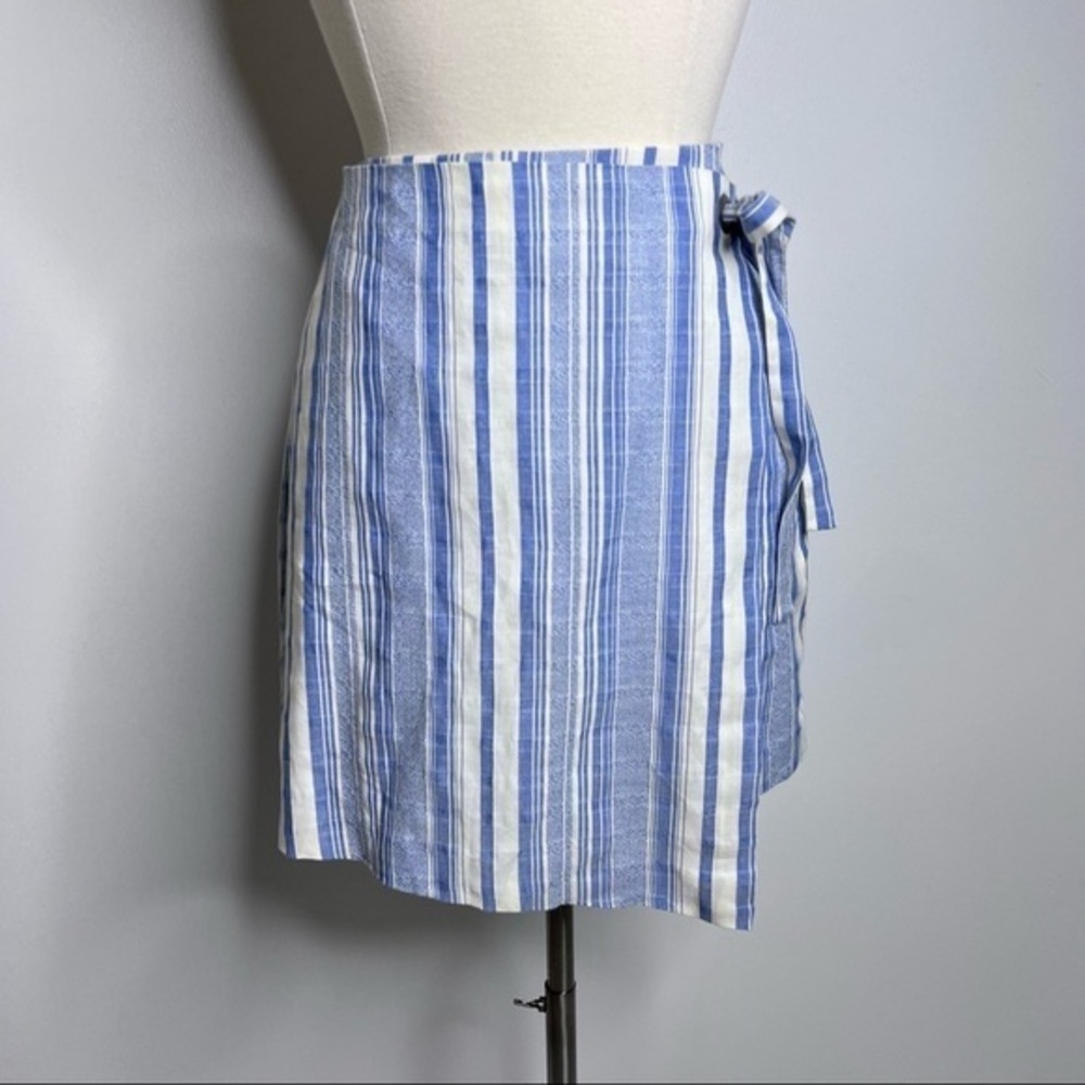 Madewell blue & white striped faux wrap side tie skirt medium